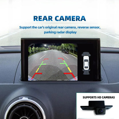 Rear camera reverse sensor parking radar display on Audi A3 car screen, supporting HD reverse camera setup.