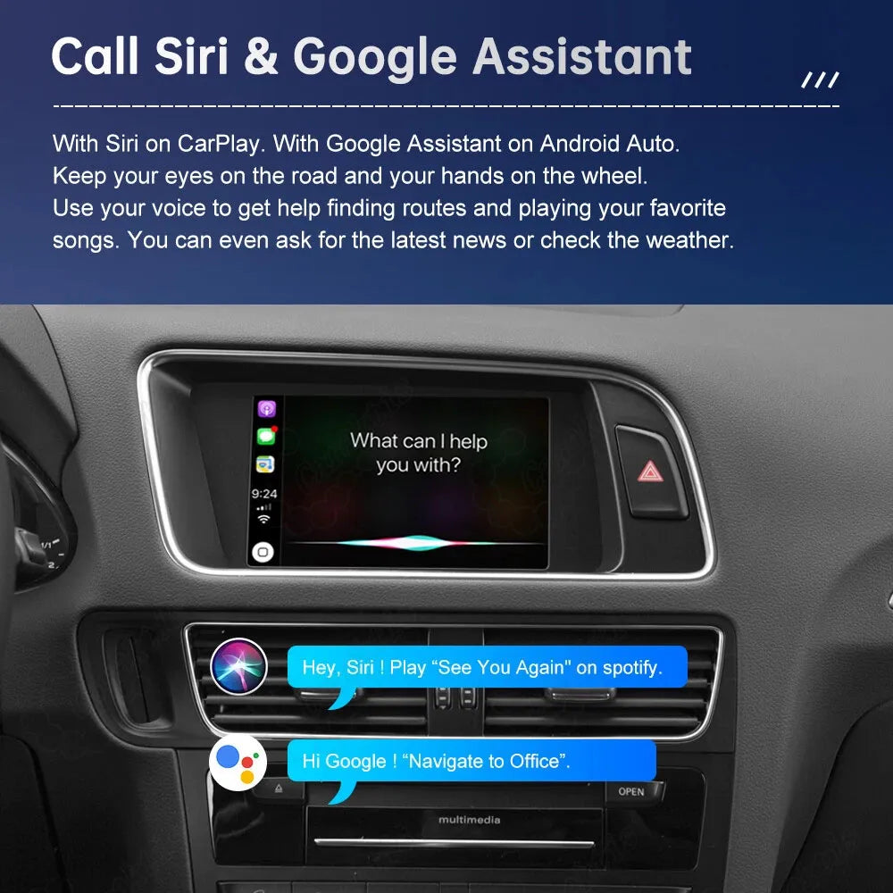 Hands-free Siri and Google Assistant voice control for Audi Q5 wireless CarPlay module