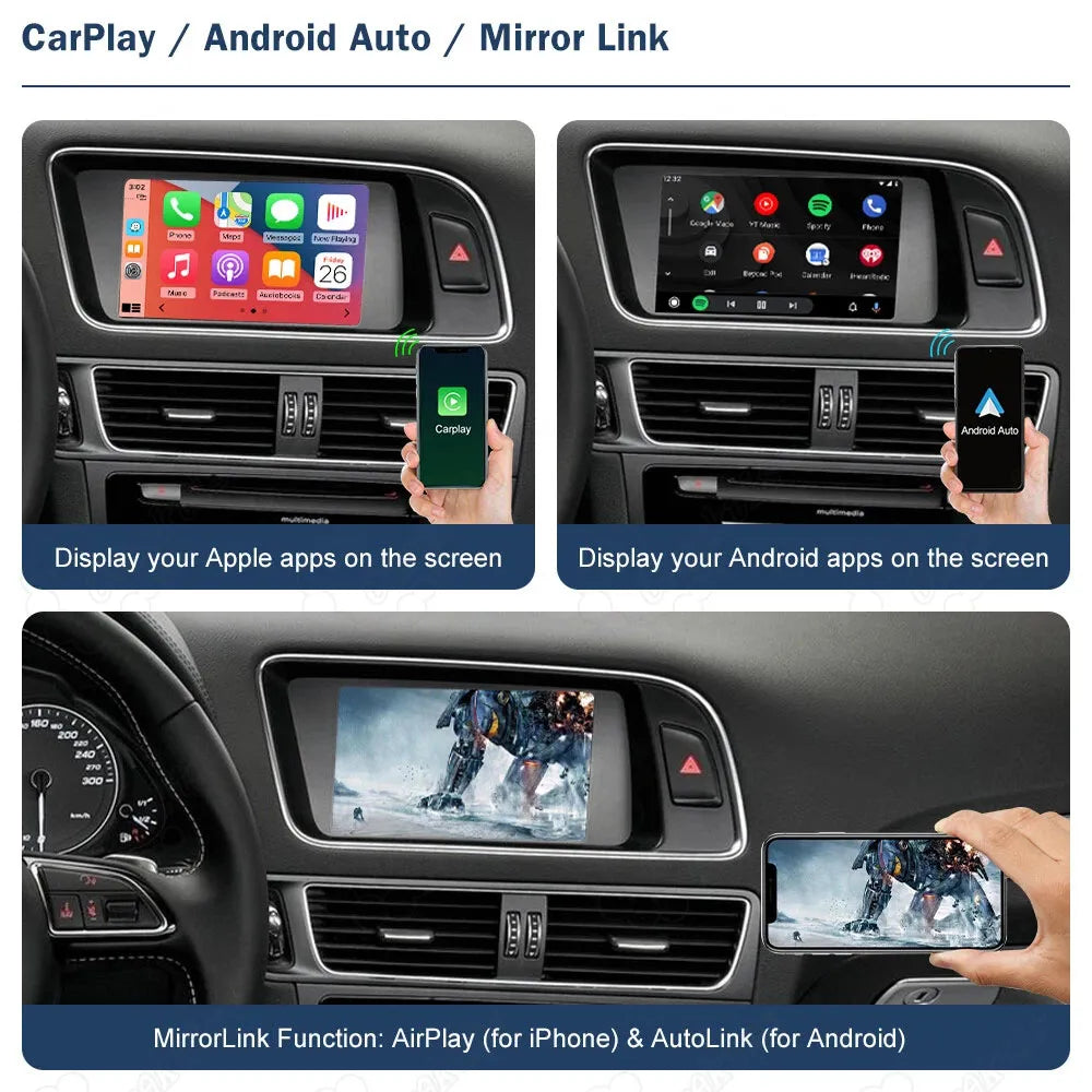 Support for iPhone AirPlay and Android MirrorLink (AutoLink) on Audi Q5 factory screen
