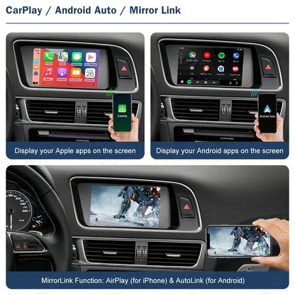 Support for iPhone AirPlay and Android MirrorLink (AutoLink) on Audi Q5 factory screen