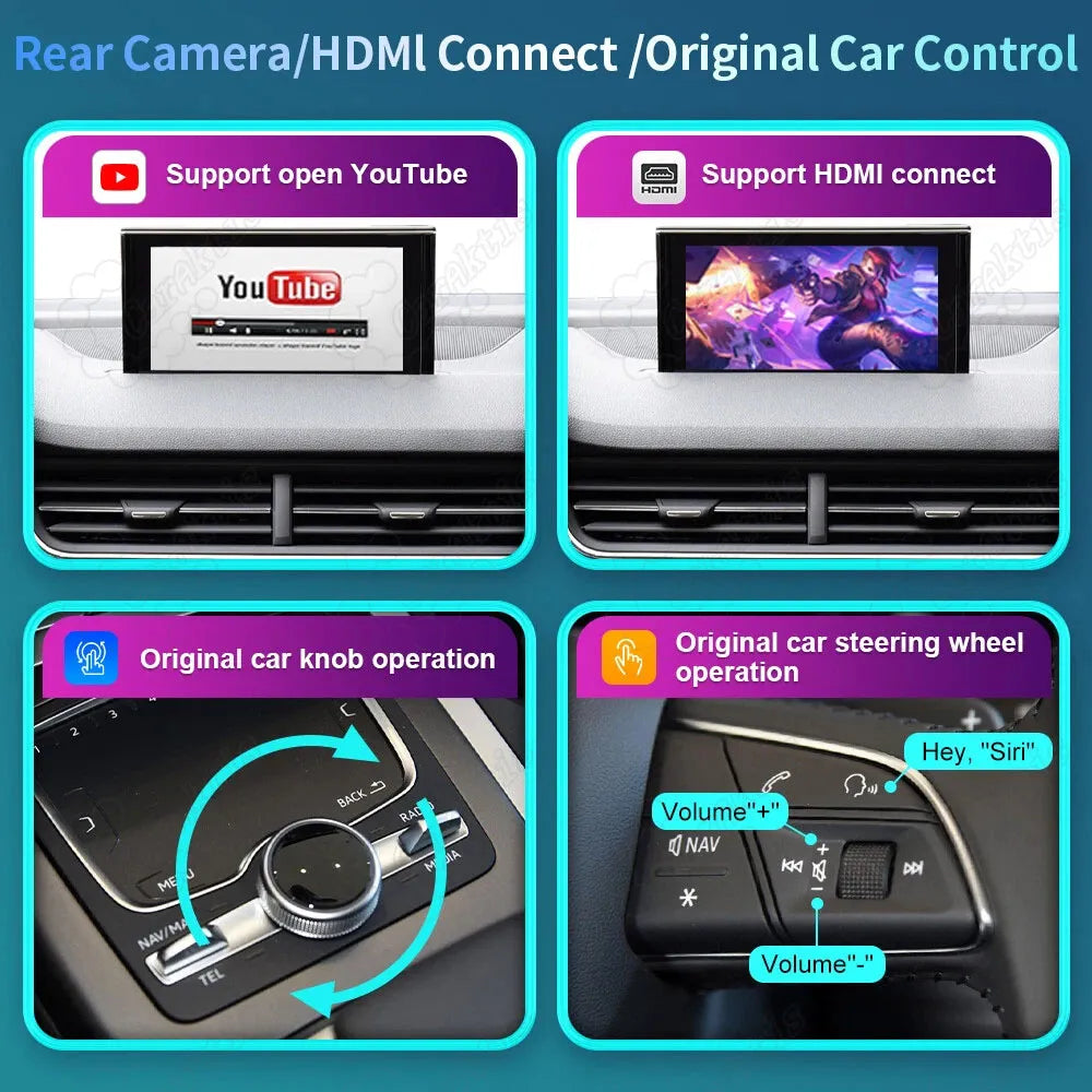 Audi Q7 original MMI knob and steering wheel control support for CarPlay and Android Auto.