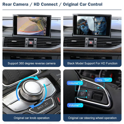 Support for 360-degree reverse camera, original car knob, and steering wheel controls on Audi A6 A7