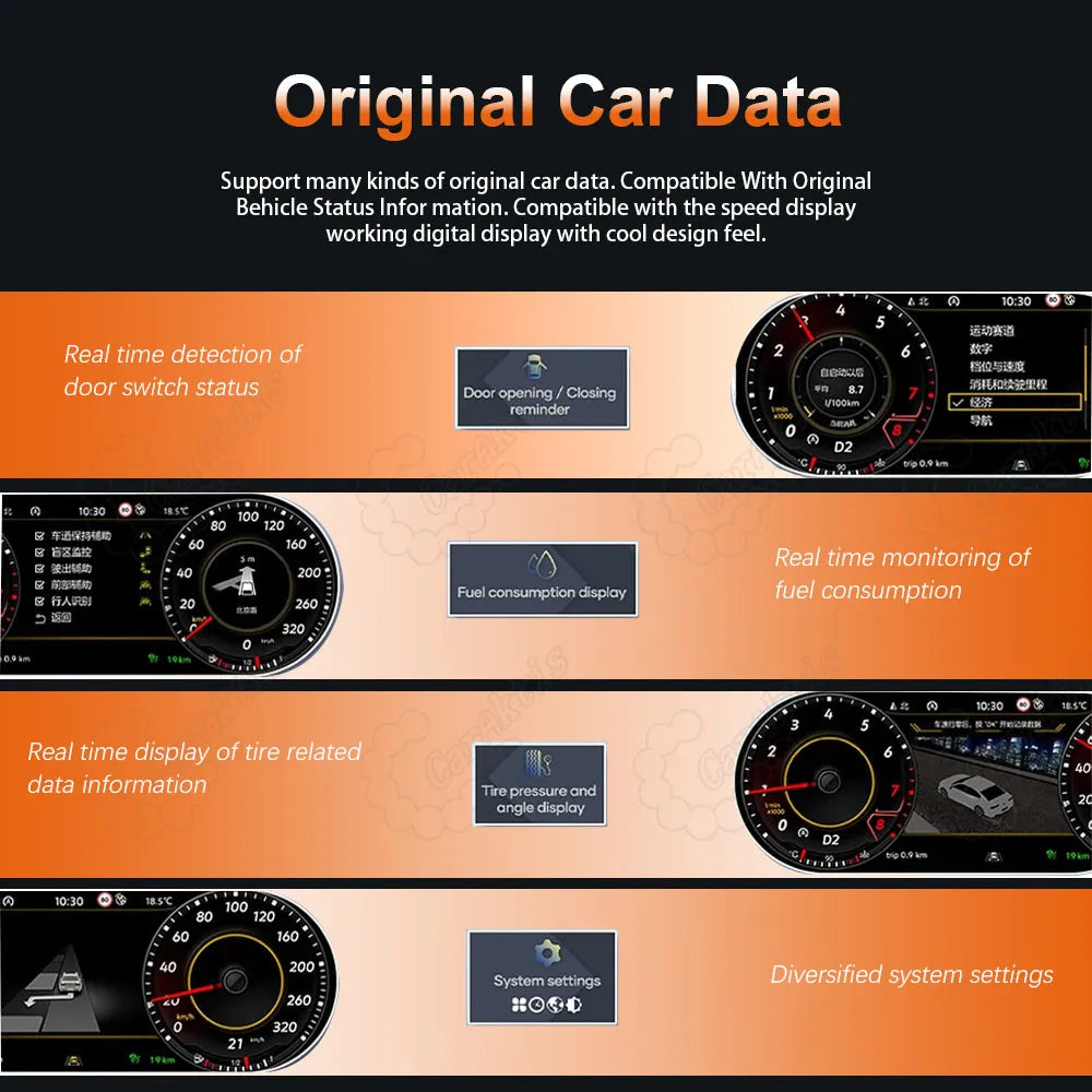 audi a3 digital instrument cluster interface displaying real-time original vehicle telemetry and status data.