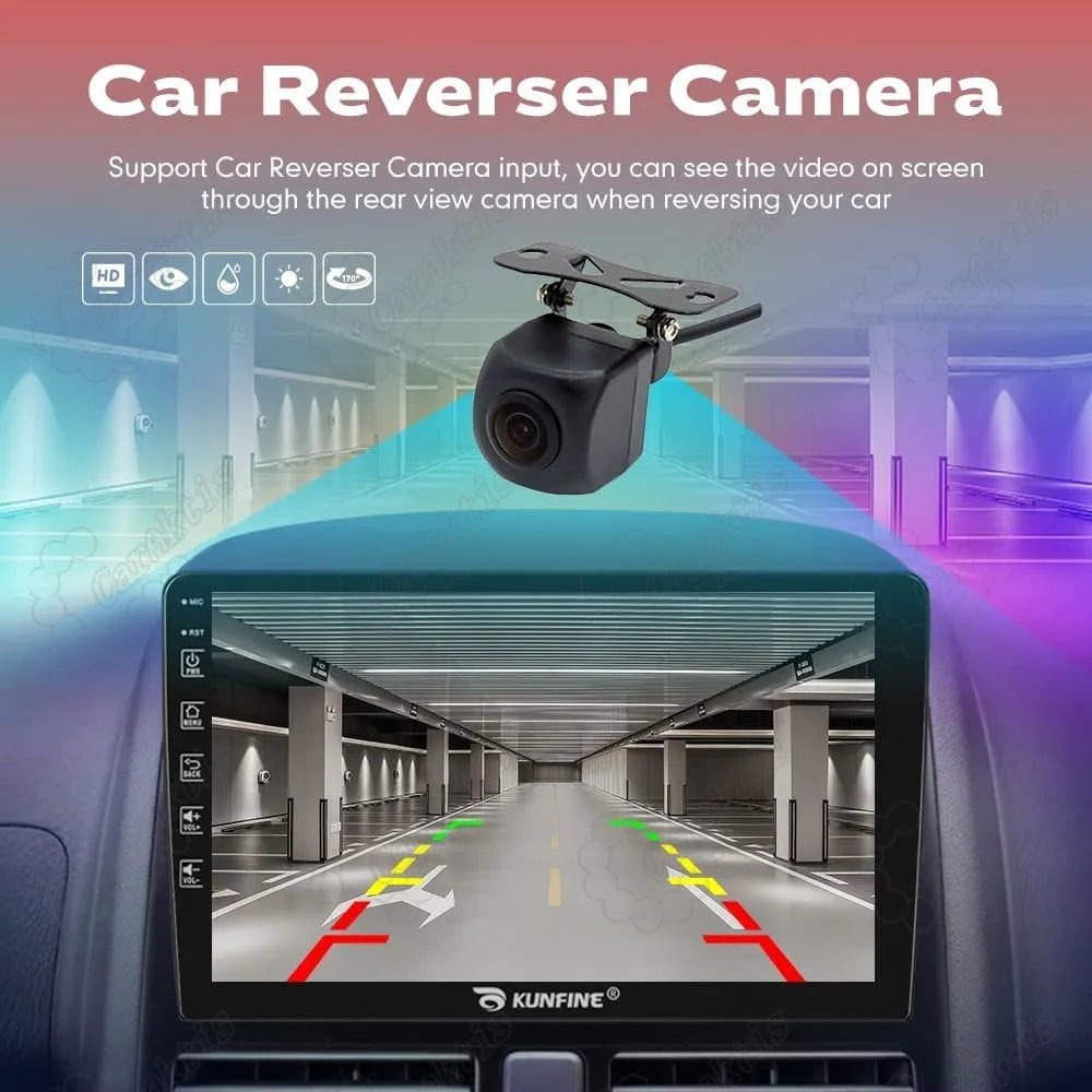 HD rear view backup camera input with parking guidelines on car stereo screen