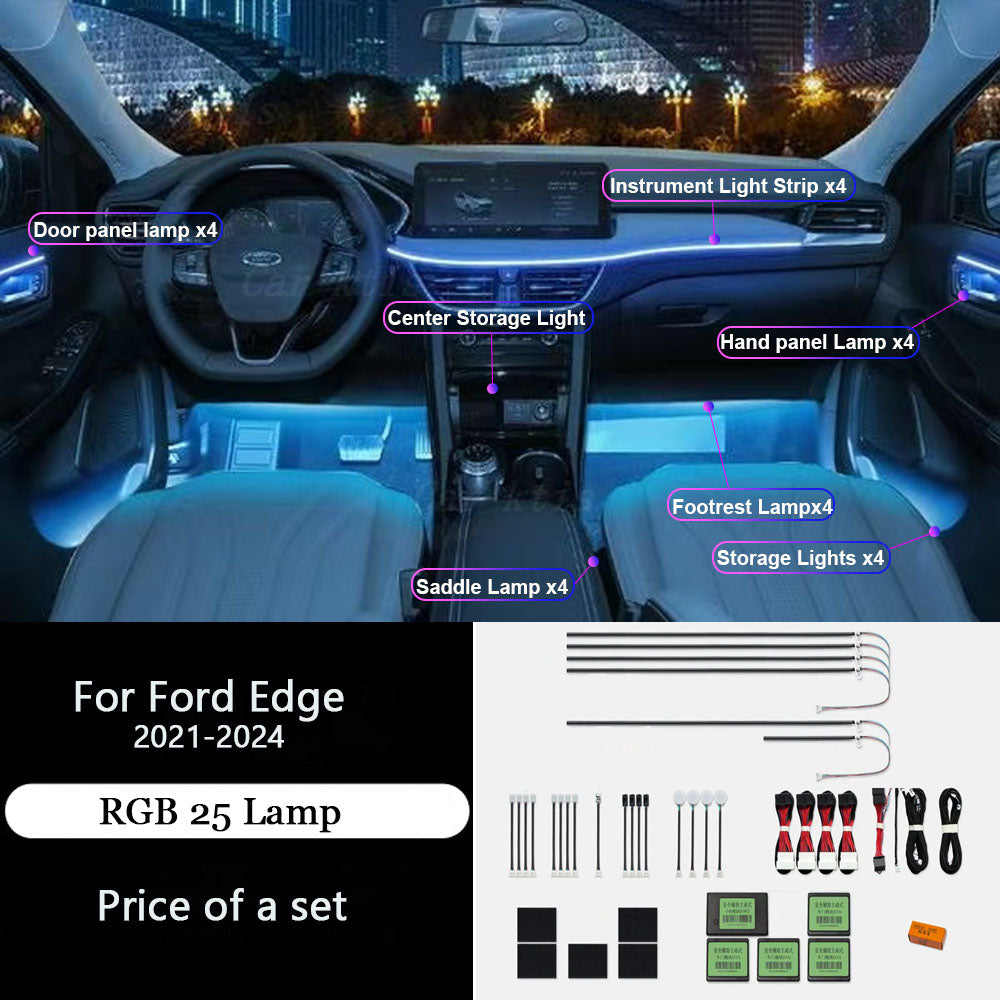 CarAkits For Ford Edge 2021-2024 Dynamic Lighting 64 Colors LED Ambient Light Kit