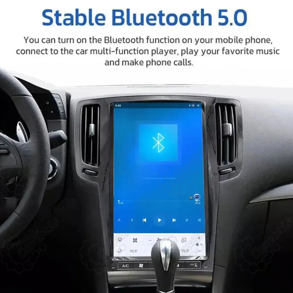 Bluetooth 5.0 wireless audio streaming and hands-free calling interface on vertical touchscreen