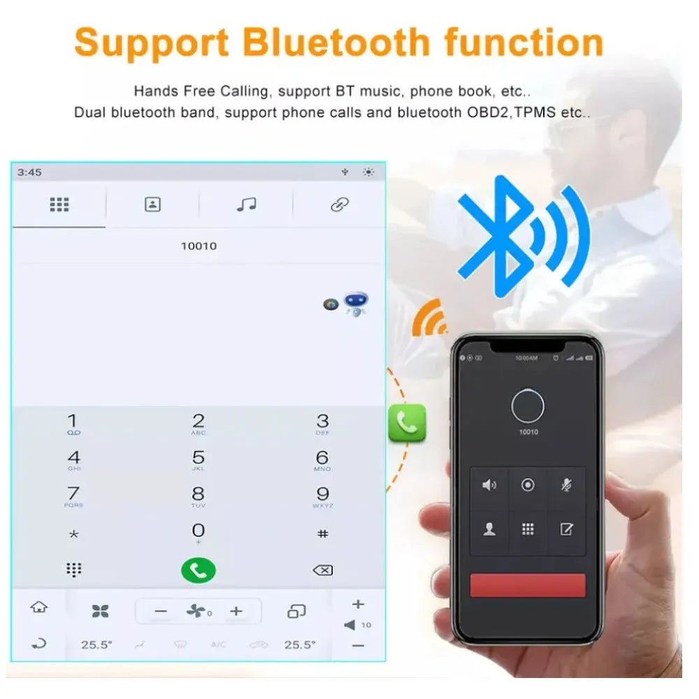 Dual Bluetooth function supporting hands-free phone calls, phonebook sync, and BT music streaming.