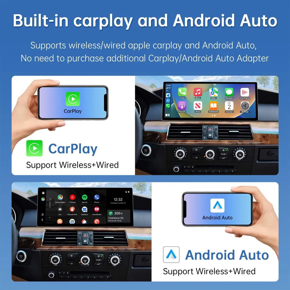 Built-in wireless and wired Apple CarPlay and Android Auto interface running on 12.3-inch screen for BMW 3 and 5 Series.