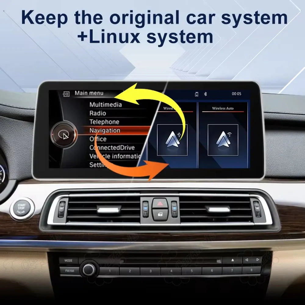 BMW 7 Series display allowing seamless switching between the original car system and the dual Linux or Android system