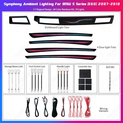 18-LED Galaxy Rainbow Ambient Lighting Kit Package Contents for BMW E60