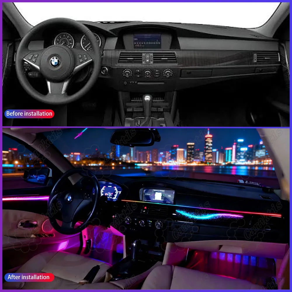 Before and After Interior Ambient Light Upgrade Comparison for BMW 5 Series E60
