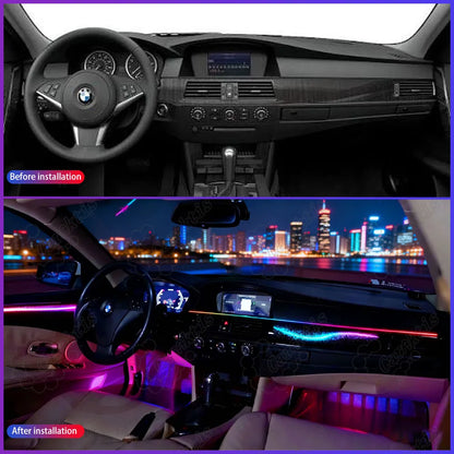 Before and After Interior Ambient Light Upgrade Comparison for BMW 5 Series E60