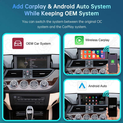 Demonstration of adding wireless CarPlay and Android Auto to BMW Z4 E89 while keeping the original factory OEM car system and folding central dashboard display.