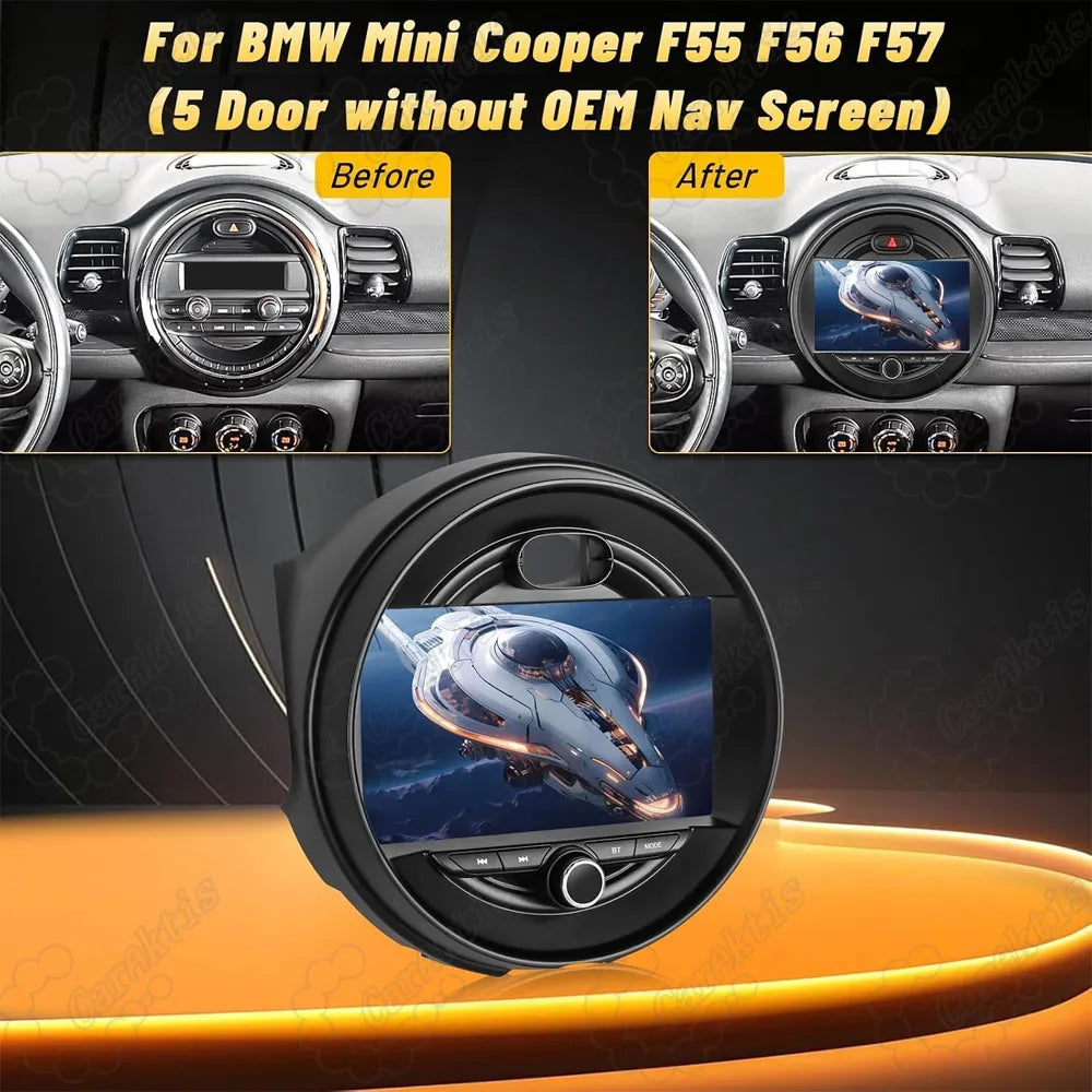 BMW Mini Cooper F55 F56 F57 (5 Door without OEM Nav Screen) Android Multimedia Head Unit Upgrade Before and After