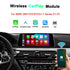 Wireless Apple CarPlay and Android Auto MMI retrofit module for BMW NBT, CIC, EVO, and CCC systems, featuring screen mirroring and smartphone connectivity.