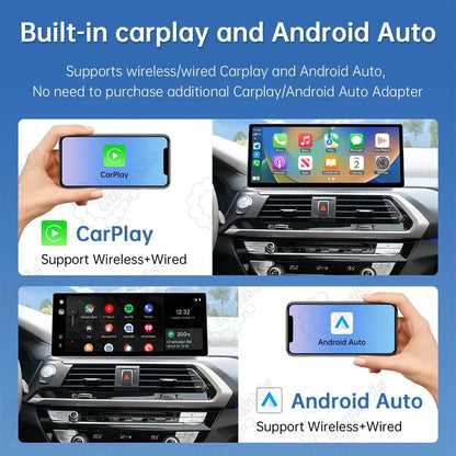 Wireless and wired Apple CarPlay and Android Auto setup on multimedia screen for BMW X3 X4.