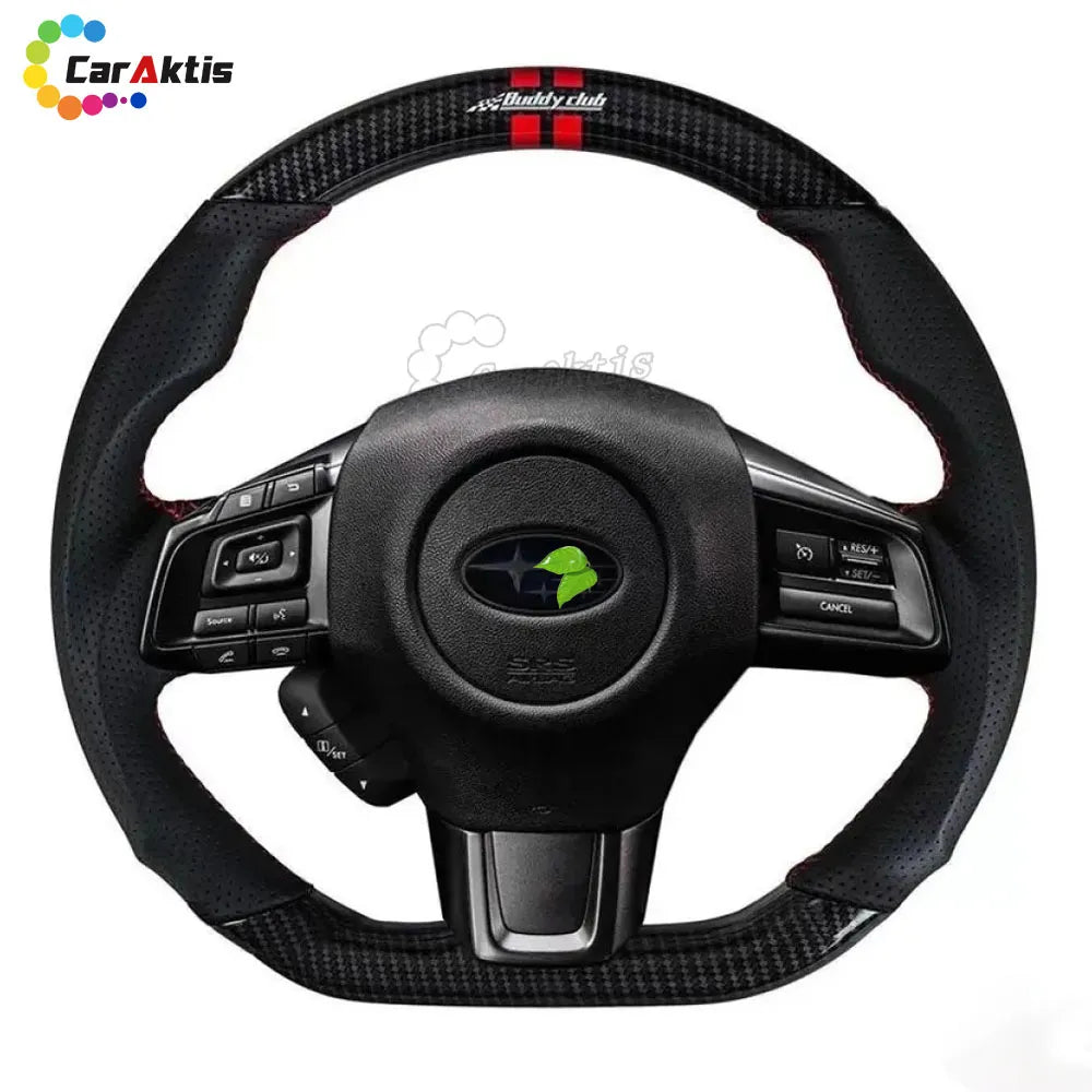 2015-2021 Subaru WRX/STI Custom Carbon Fiber Steering Wheel with Buddy Club Logo and Red 12 O&