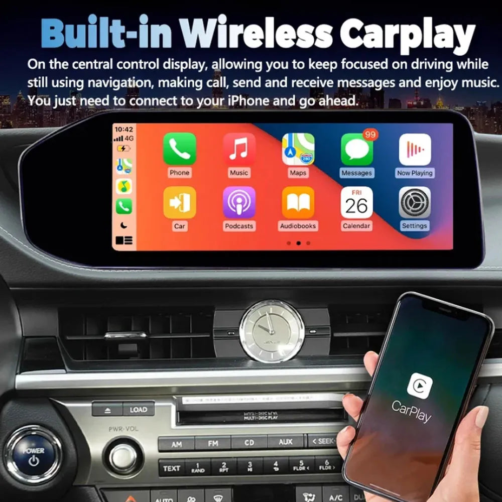 Built-in wireless Apple CarPlay displayed on the 12.3-inch Android car radio for Lexus ES.
