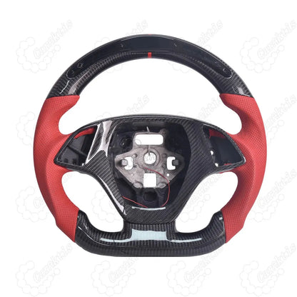 C7 Corvette custom carbon fiber steering wheel with LED shift light display and red leather.