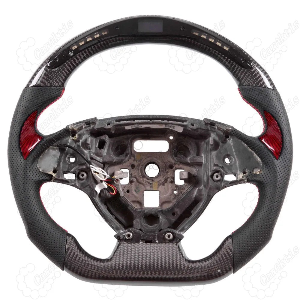 C7 Corvette custom matte carbon fiber steering wheel with LED shift lights and red carbon fiber inserts.