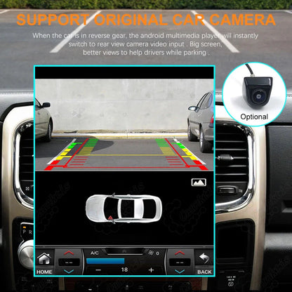 Rearview reverse camera video input display with parking assist lines and optional backup camera.