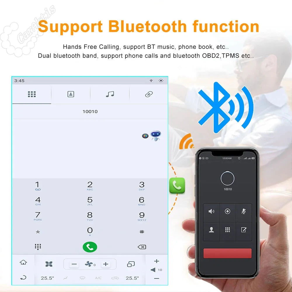 Bluetooth hands-free phone calling interface connected to a smartphone.