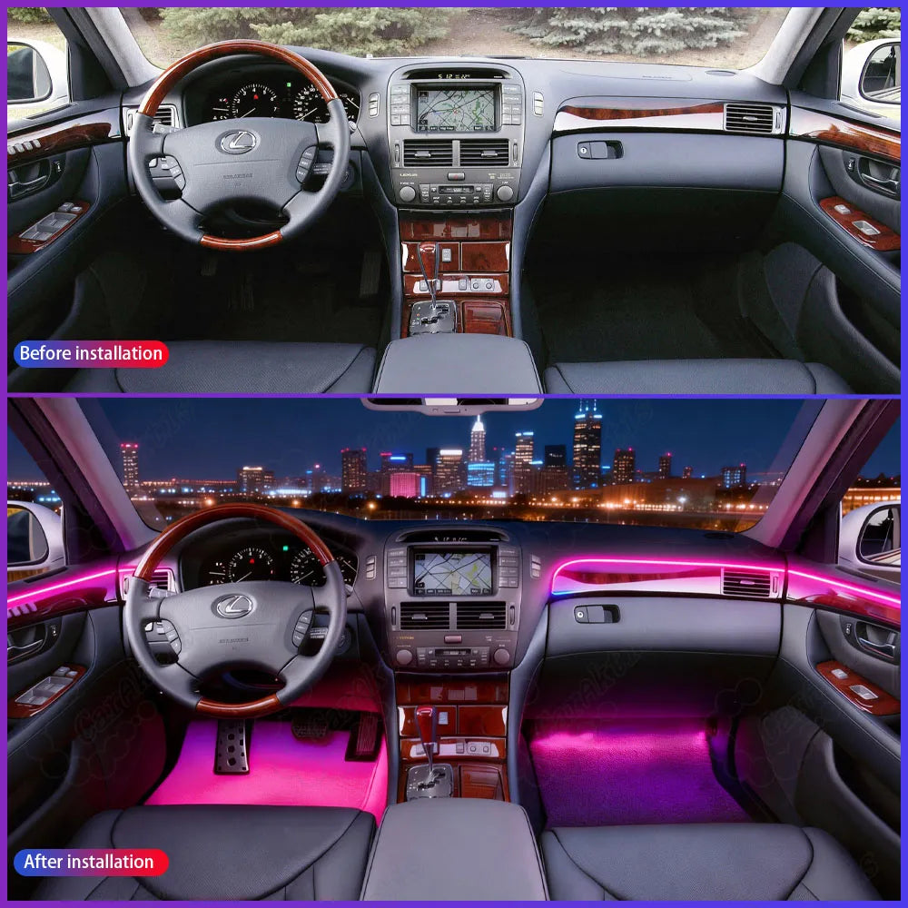 Factory original interior dashboard of a 2005 Lexus LS 430 before ambient lighting installation