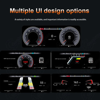 Selection of customized digital gauge cluster UI themes for Audi A3 S3, presenting various dynamic dashboard display layouts.