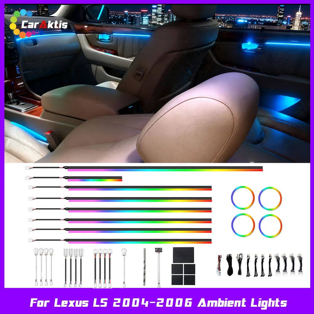 CarAktis 64-color dynamic ambient lighting kit for 2004-2006 Lexus LS 430 interior upgrade