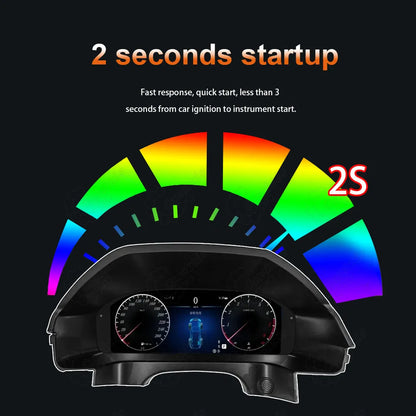 CarAktis digital instrument cluster displaying a fast 2-second startup speed after car ignition