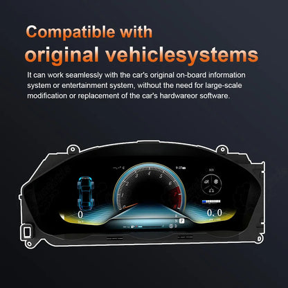 Caraktis 12.3 inch digital dashboard cluster showing seamless integration with original Mercedes-Benz C-Class W204 onboard systems without hardware modification.
