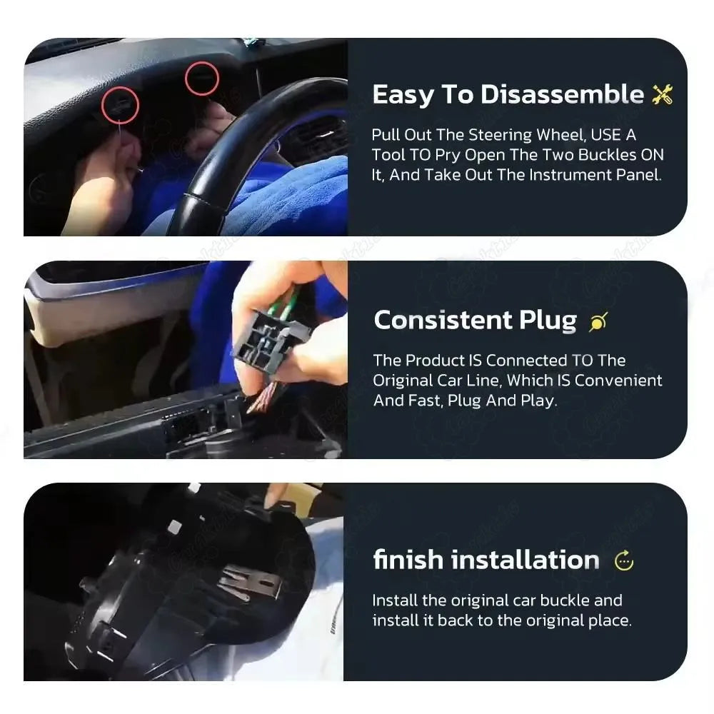 Caraktis 12.3 inch digital instrument cluster plug-and-play installation steps for Mercedes-Benz C-Class W204, featuring seamless OEM connector integration.