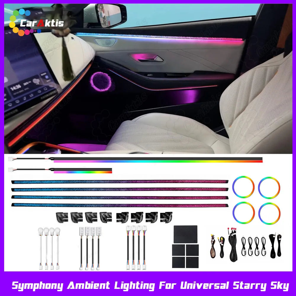 Caraktis universal 64-color starry sky LED car interior ambient light kit with dynamic symphony lighting effect