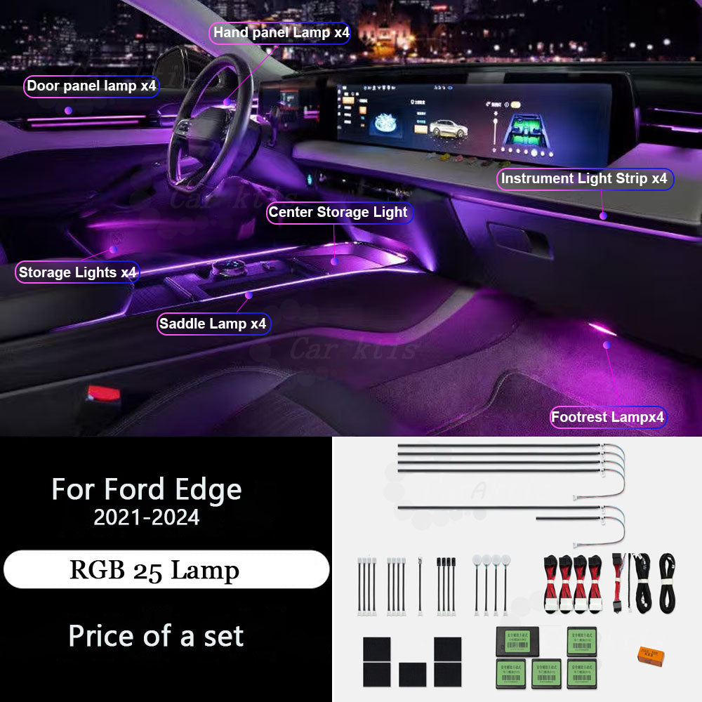 CarAkits For Ford Edge 2021-2024 Dynamic Lighting 64 Colors LED Ambient Light Kit