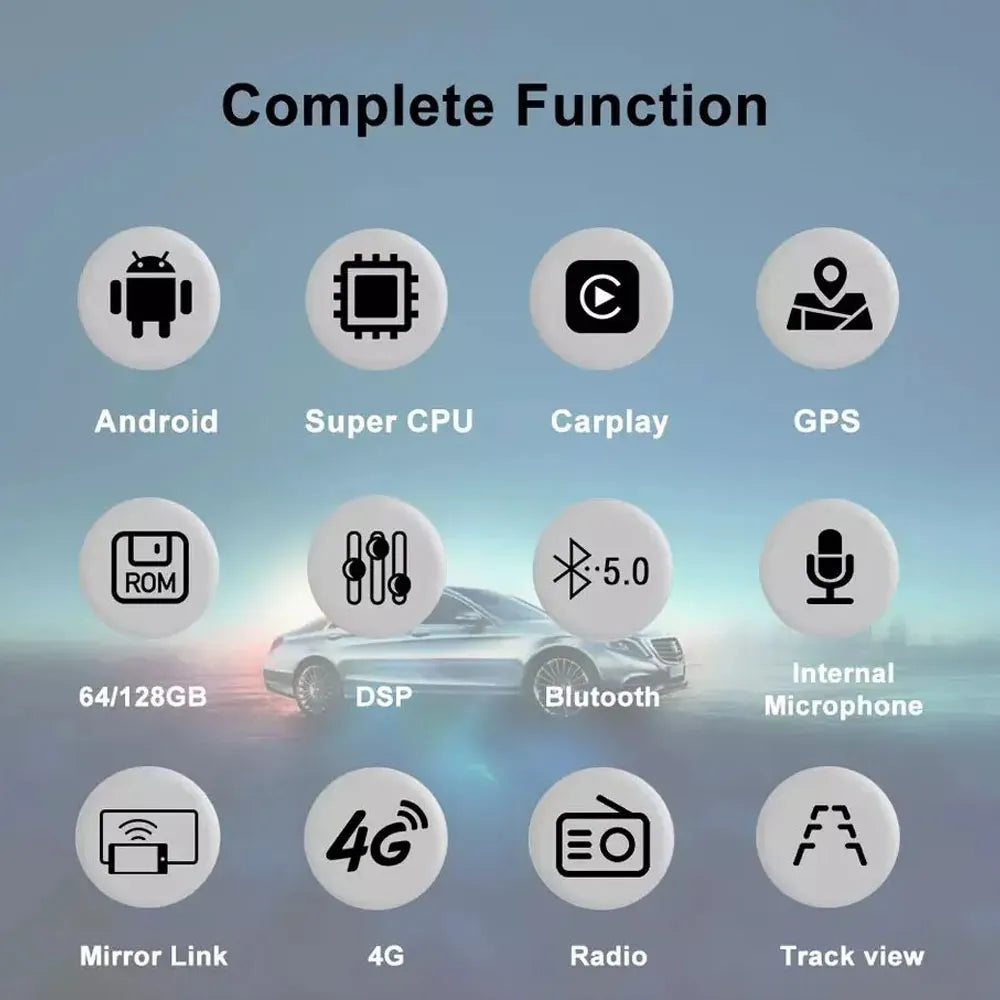 Complete function overview including Super CPU, CarPlay, DSP audio, 4G LTE, and Mirror Link for Prado 120.