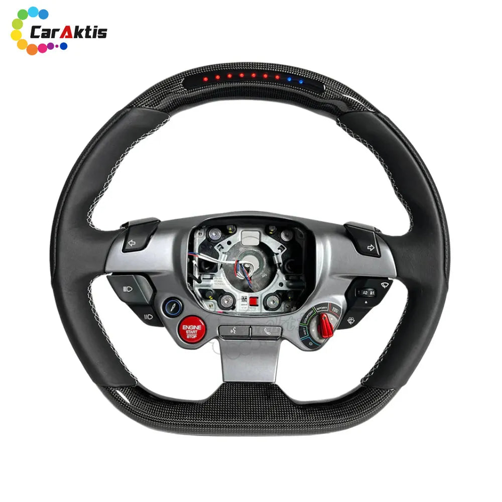 custom carbon fiber led steering wheel black leather finish