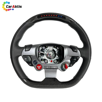 custom carbon fiber led steering wheel black leather finish