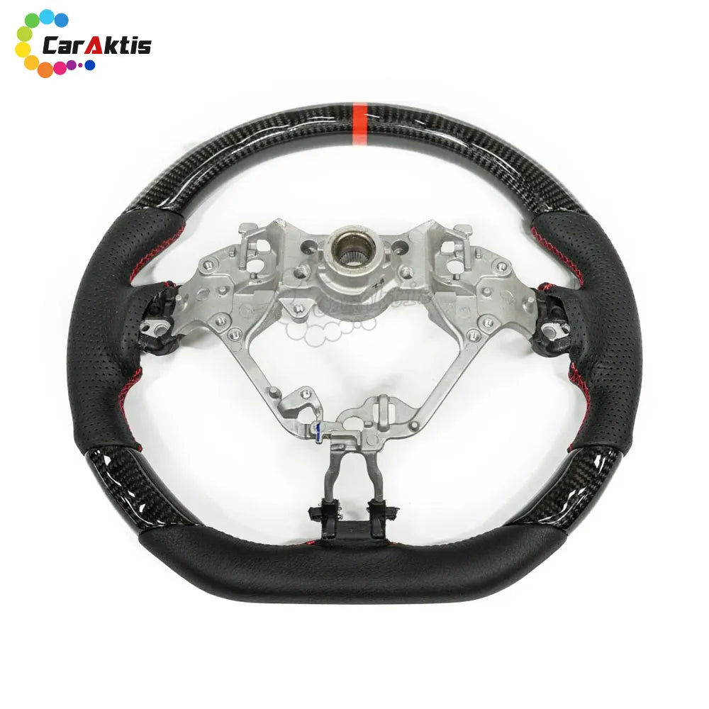 Flat bottom D-shape design carbon fiber steering wheel to increase legroom in Toyota GR86 and BRZ models.