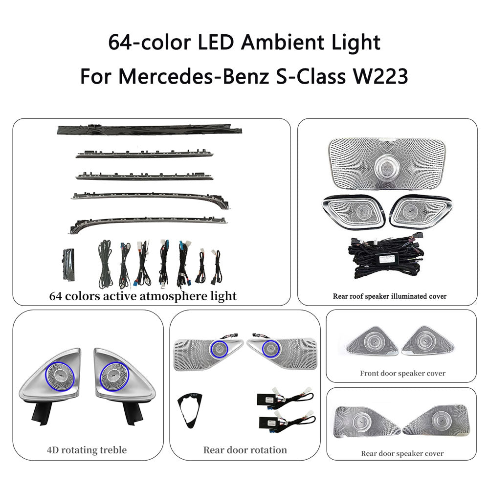 64 Colors LED For Mercedes-Benz S-class W223 2021-2024 S400 S450L S480 S500 S580 Ambient Light