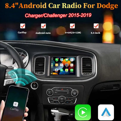 8.4 inch Android car radio touchscreen upgrade with wireless CarPlay for Dodge Charger Challenger 2015-2019