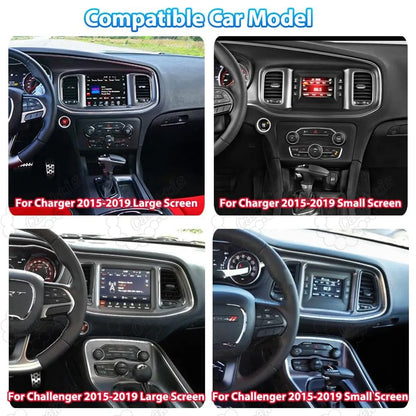 Compatible car model dashboard fitment guide for Dodge Charger and Challenger 2015-2019 large and small factory screens