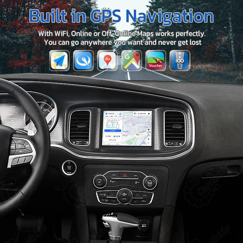 Built-in GPS navigation map display with Wi-Fi online and offline navigation app support for Dodge Charger Challenger