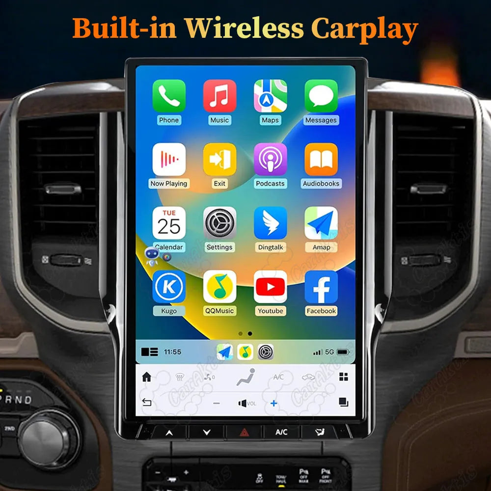 14.4 inch vertical Android touchscreen radio with wireless Apple CarPlay for Dodge Ram 1500 2500 3500