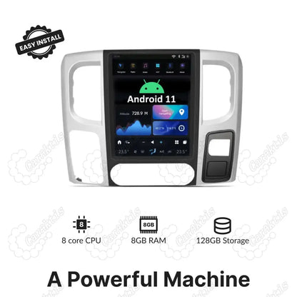 Android 11 car stereo for Dodge Ram featuring 8-core CPU, 8GB RAM, and 128GB storage with easy installation.