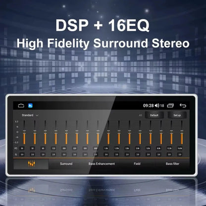 DSP 16-band EQ equalizer sound setting interface on high-fidelity surround stereo car screen.