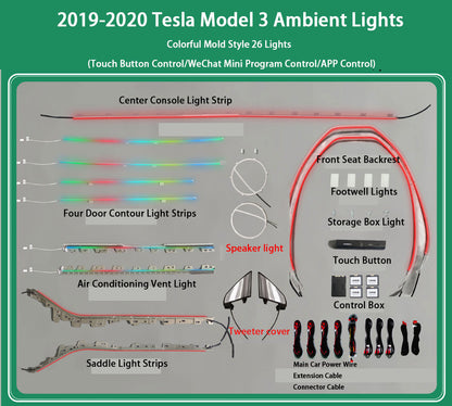 CarAktis LED Symphony Ambient Lighting Kit For Tesla Model 3 2019-2020 Interior Light Accessories