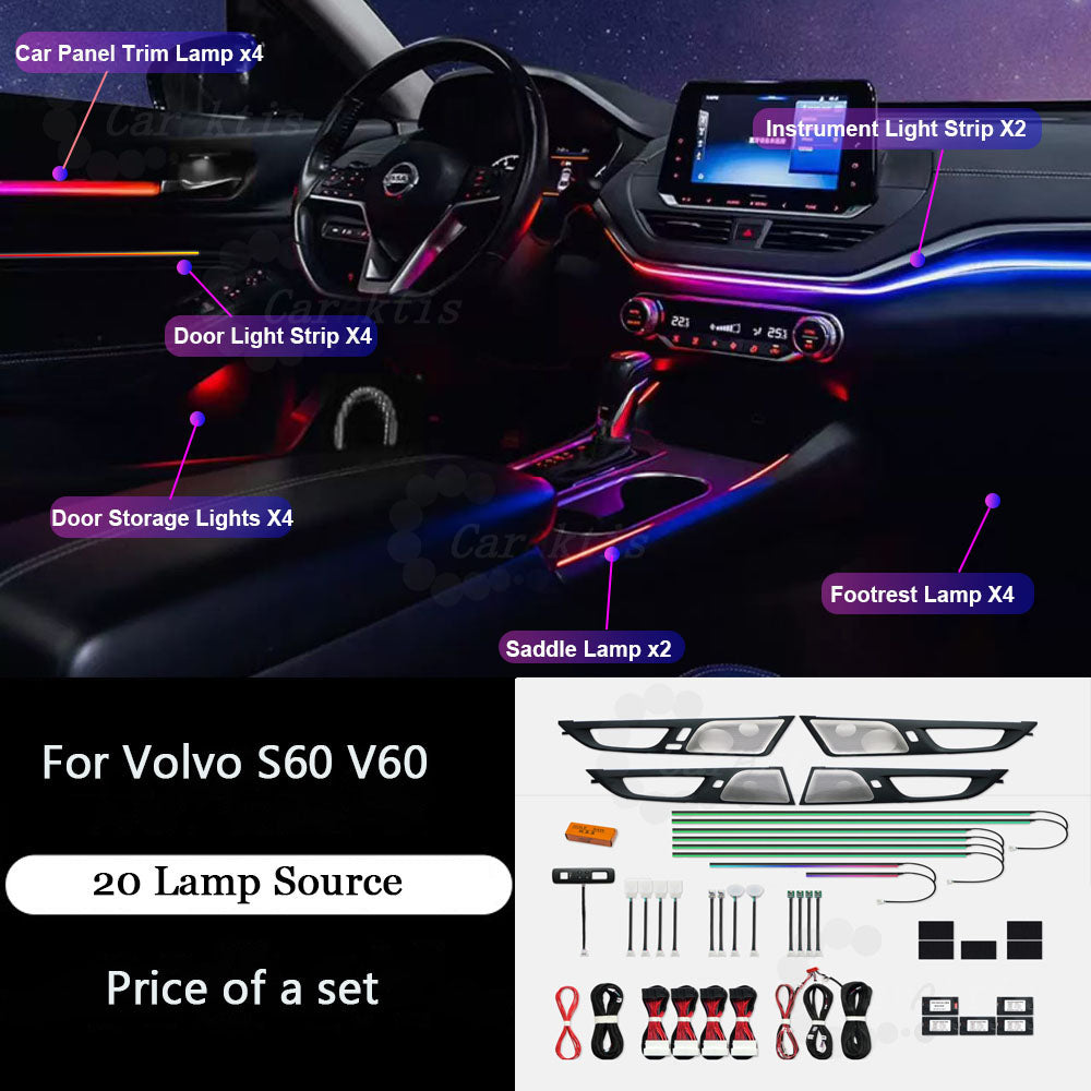 CarAkits Car Interior Refit LED Ambient Light For Volvo S60 V60 2018-2022 Dynamic Symphony Automotive Decoration