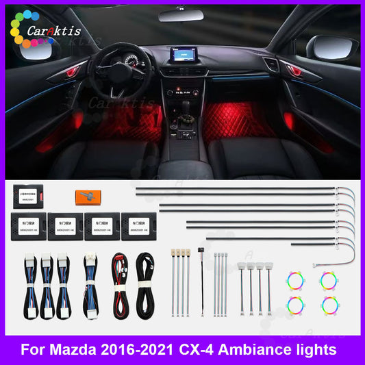 CarAkits 64 Colors LED Ambient Light For MAZDA  CX-4 2016-2021 Dynamic Lighting Automotive Interior Decoration