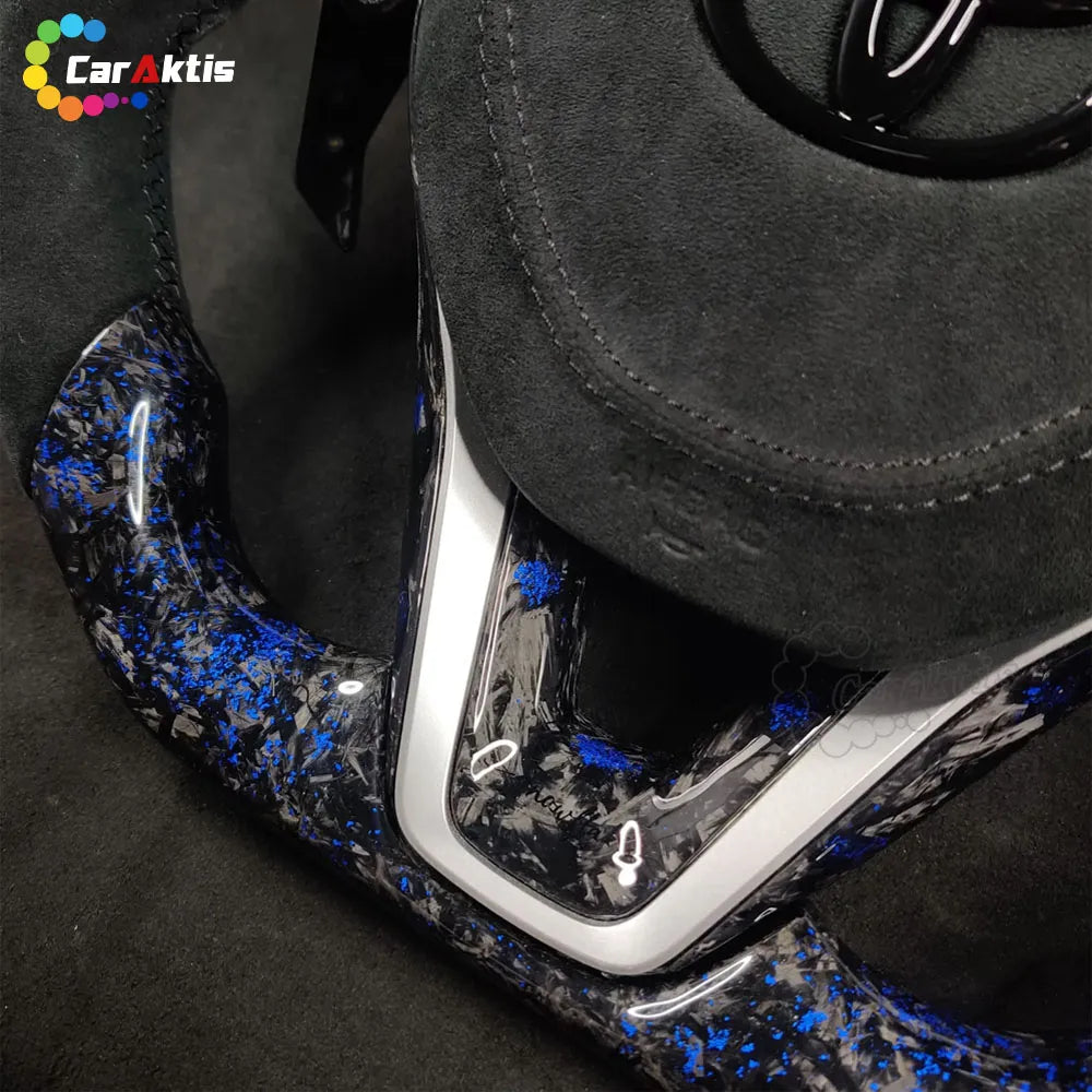 D-shape flat bottom carbon fiber racing steering wheel for Toyota Corolla to increase legroom.