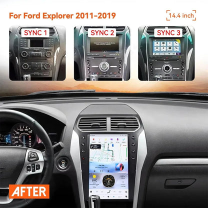 Compatibility diagram for SYNC 1, SYNC 2, and SYNC 3 systems alongside installed vertical screen.